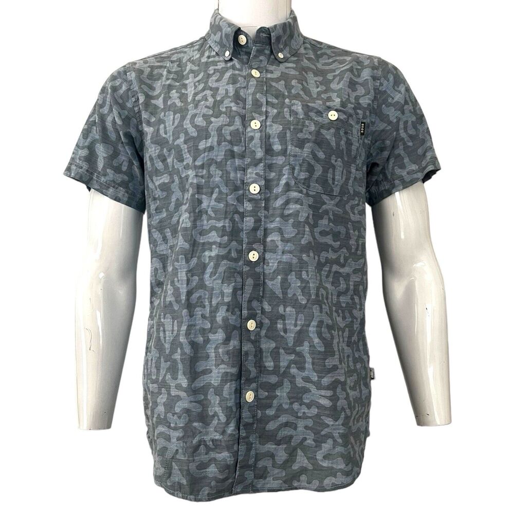 Howler Bros Mens Gray Camo‎ Short Sleeve Button Down Shirt Size S